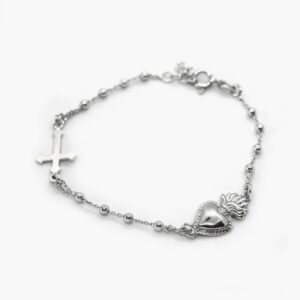 BRACCIALE ROSARIO CUORE EX-VOTO E CROCE GOTICA