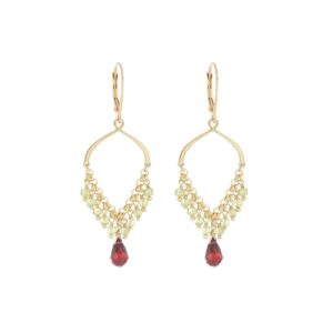 COPPIA DI ORECCHINI MONACHELLA PERIDOTO E GOCCIA DI GRANATO