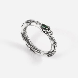 ANELLO SERPENTE UROBORO ETERNAL GREEN CON ROSE E ZIRCONI VERDI